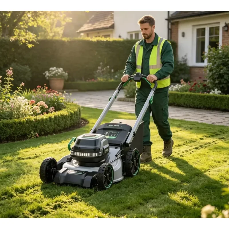 Professional-grade Cordless Lawn Mower DC Brushless Motor Aluminum Chassis Anti-Slip Deck Antistall Feature Folding Handle