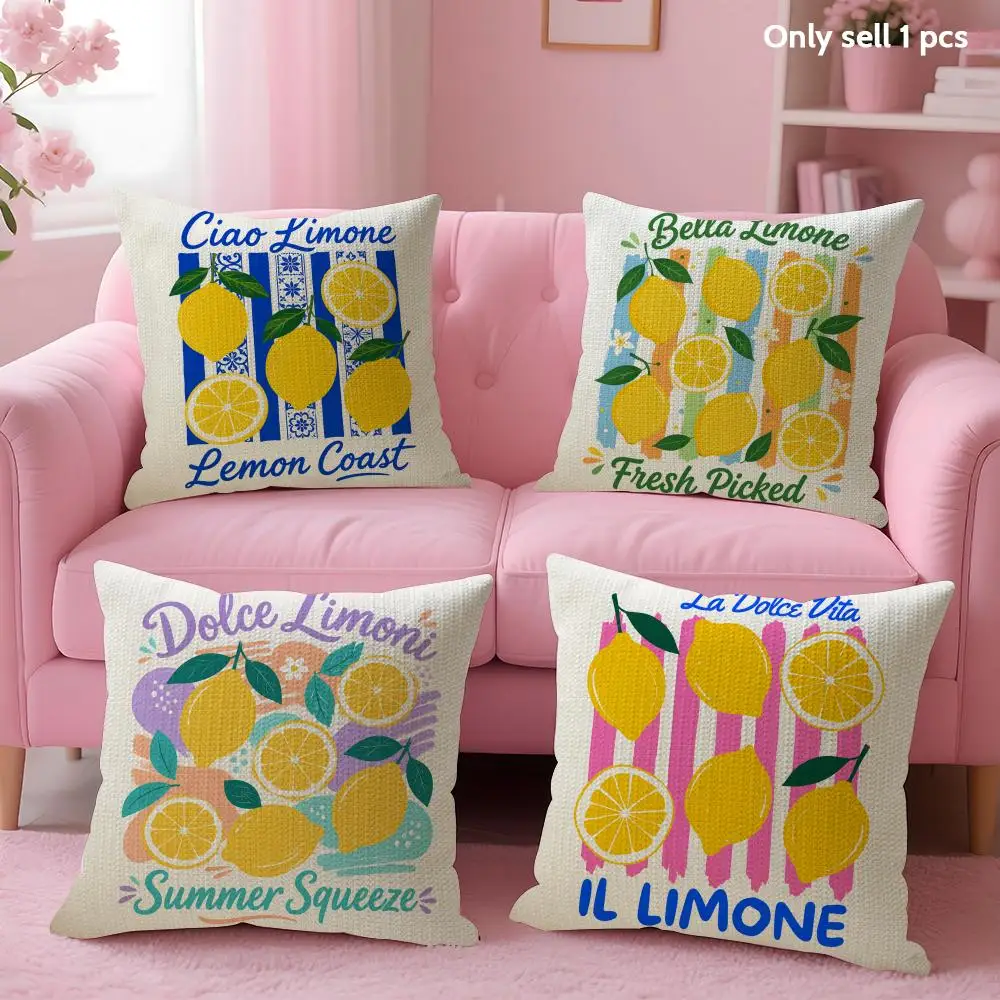 La Dolce Vita Lemon Cushion Cover Linen Organic Fabric Double-Sided Printing Sofa Breathable Home Decor Gift Pillow Case