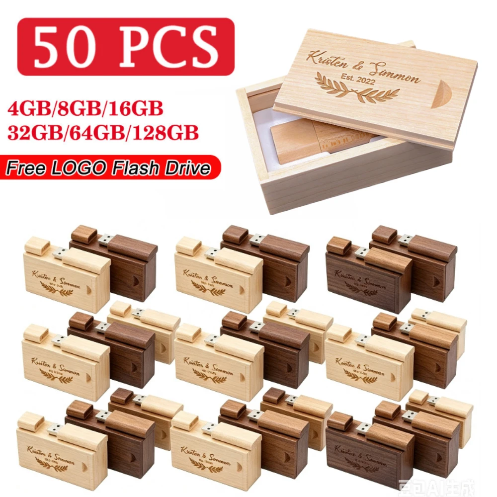 50PCS Creativity Round Wooden USB 2.0 Free Custom LOGO Pen Drive 4GB 8GB 16GB 32GB 64GB 128GB Wholesale USB Flash Drive Gifts