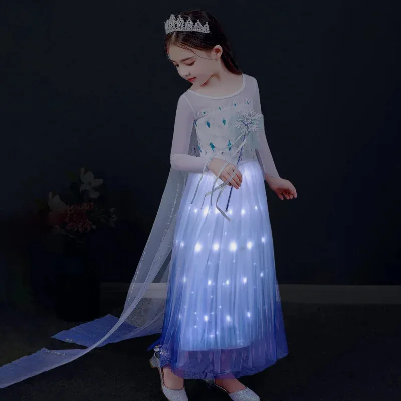 Frozen Elsa Anna Princess LED Light Up Dress for Girls Christmas Mesh Ball Gown Carnival Kids Charm Snow Queen Clothing AHb;4.f'