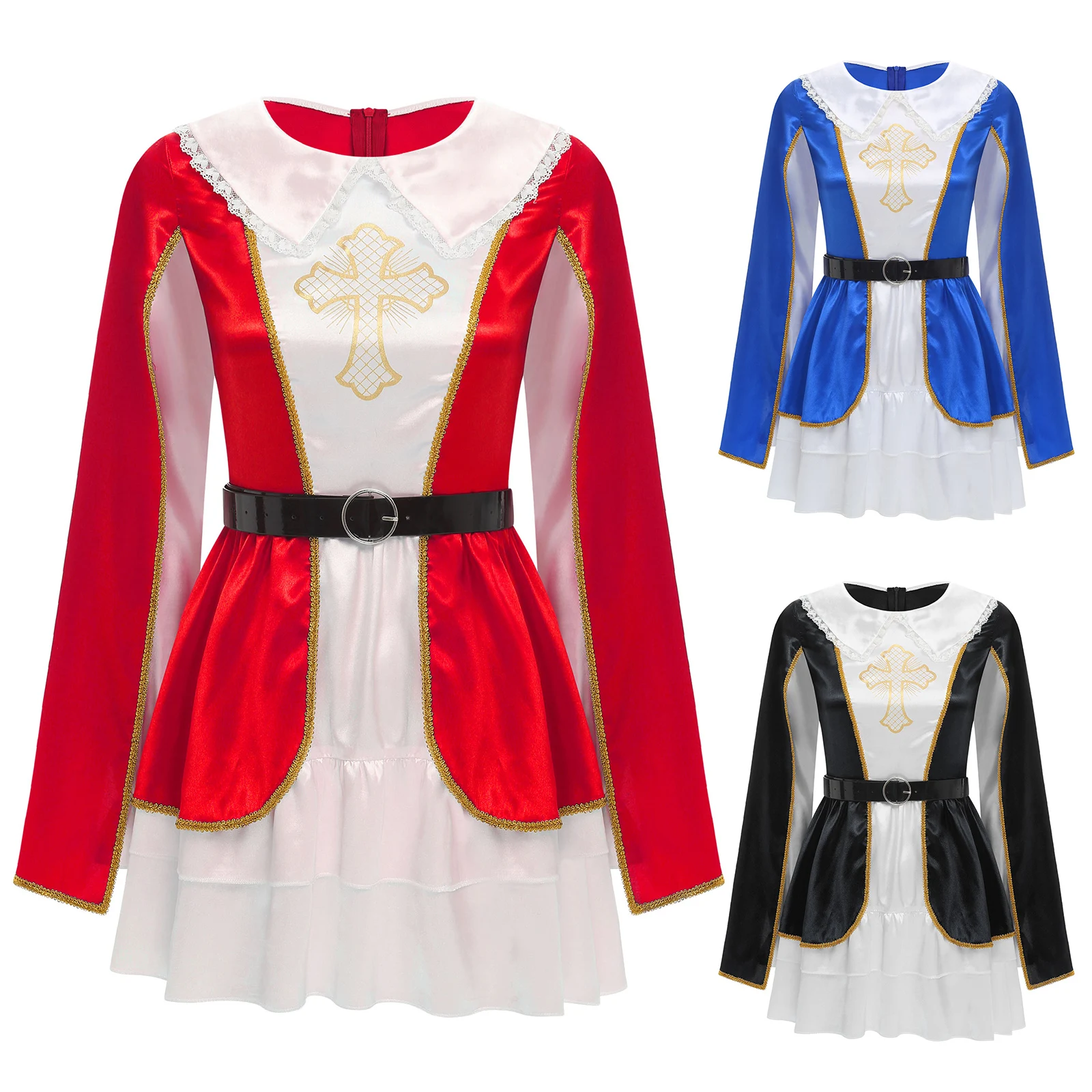 

Women Renaissance Musketeer Cosplay Dress And Waist Belt Satiny A-line Dress for Fancy Dress-up Party Carnival Halloween Outfits