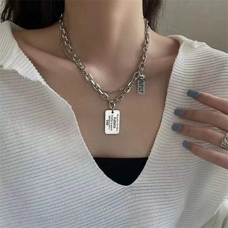 Fashion Thick Chain Double Layered Layered Necklace for Men and Girls Hip Hop Fashion Brand Sweater Chain Necklace Accessories