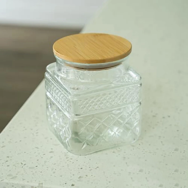 2 PCS Square Glass Jars Coffee Pasta Sugar Tea Snack Nuts Cookie Jar Kitchen Decor