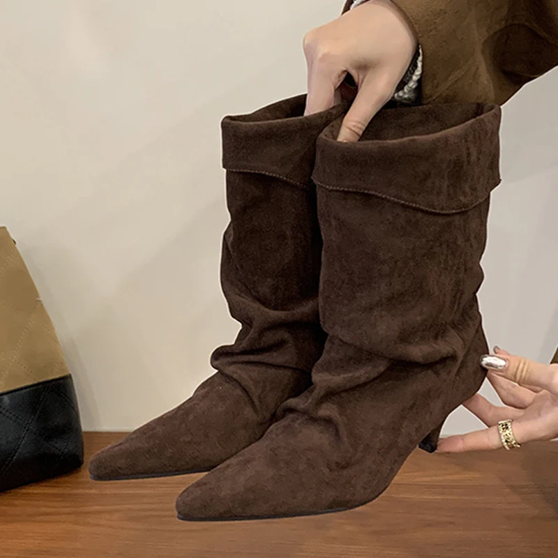 Liyke خمر أشار تو مطوي حذاء من الجلد للنساء منخفضة الكعب الخريف الشتاء تشيلسي أحذية السيدات حفلة موسيقية الجوارب الموضة