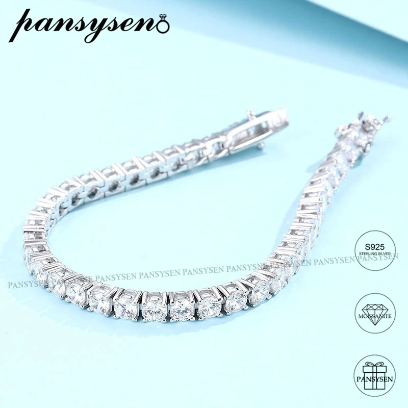 PANSYSEN 100% 925 Sterling Silver 3MM VVS1 Charm Moissanite Tennis Bracelet Wedding Party Jewelry Diamond Test Pass Dropshipping