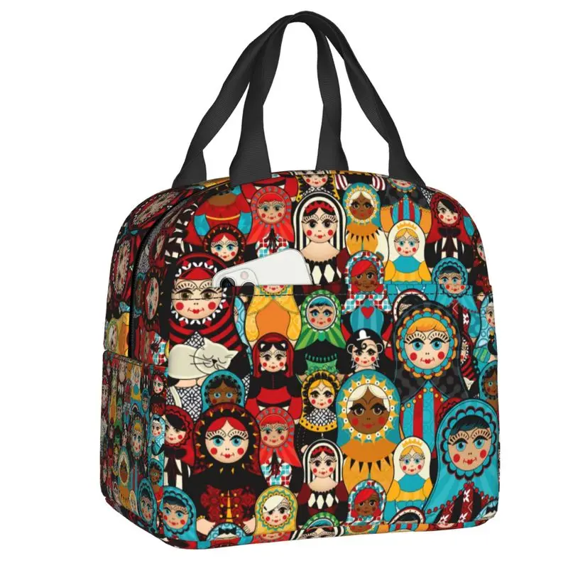 Russian Babushka Matryoshka Doll Insulated Lunch Bags for Outdoor Picnic Portable Cooler Thermal Bento Box Women Kids