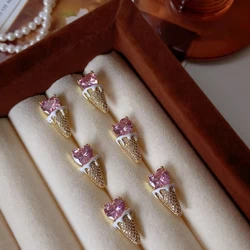 Creative fun pink love cone ice cream earrings sweet cute delicate ear accessory for women