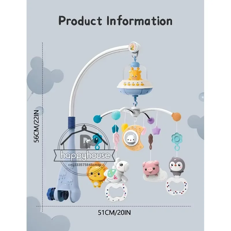 Musical Baby Crib Mobile com luzes, projeção para bebês, controle remoto, brinquedos recém-nascidos