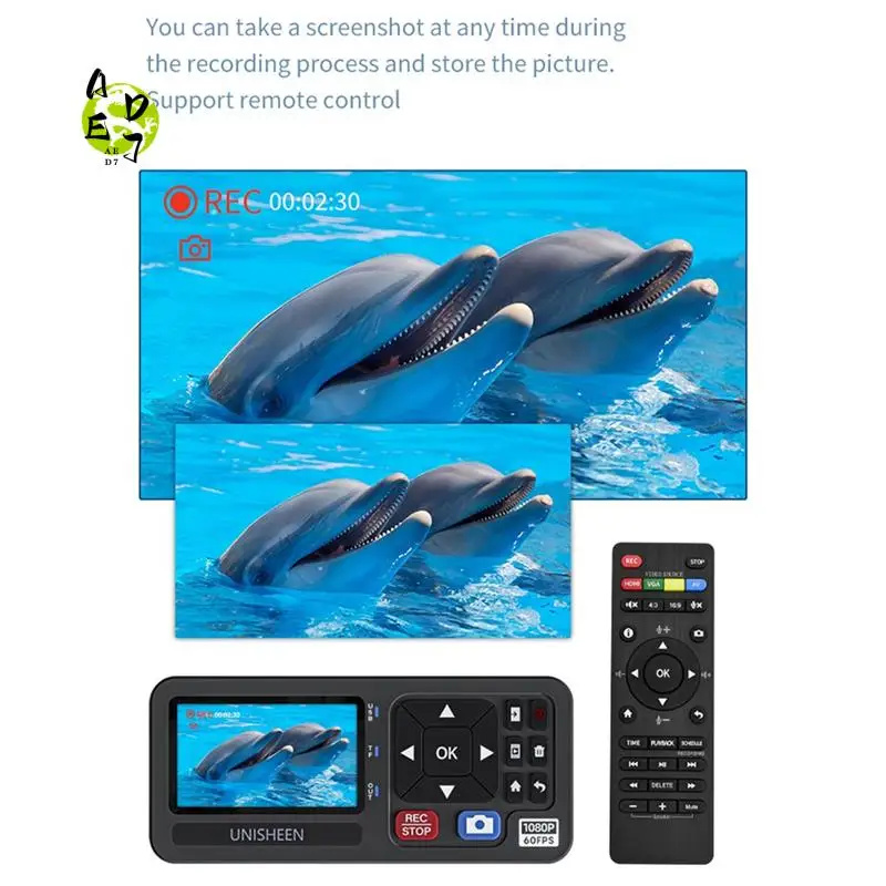 AED7-UNISHEEN 1080P Mini dispositivo de grabación de vídeo cámara independiente RCA VGA Ypbpr caja de captura de pantalla analógica tarjeta VHS remota