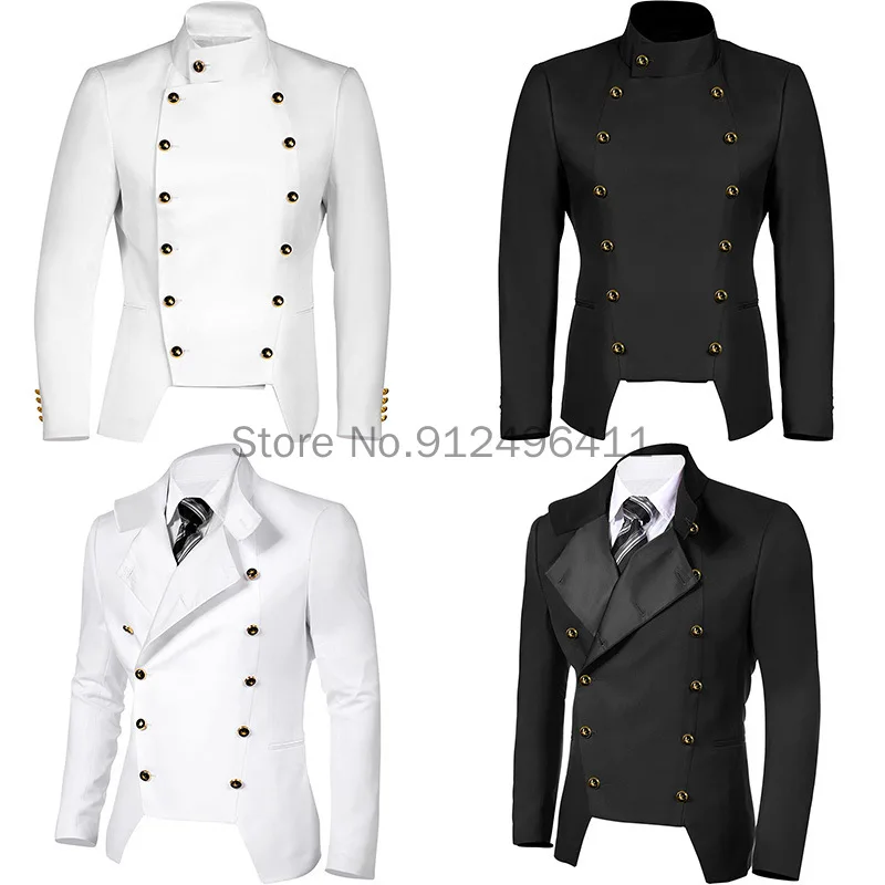 2024 Men Cosplay Costumes Black White Medieval Steampunk Punk Suit Trendy Stage Costume Performance Show Jacket Uniforms S-2XL