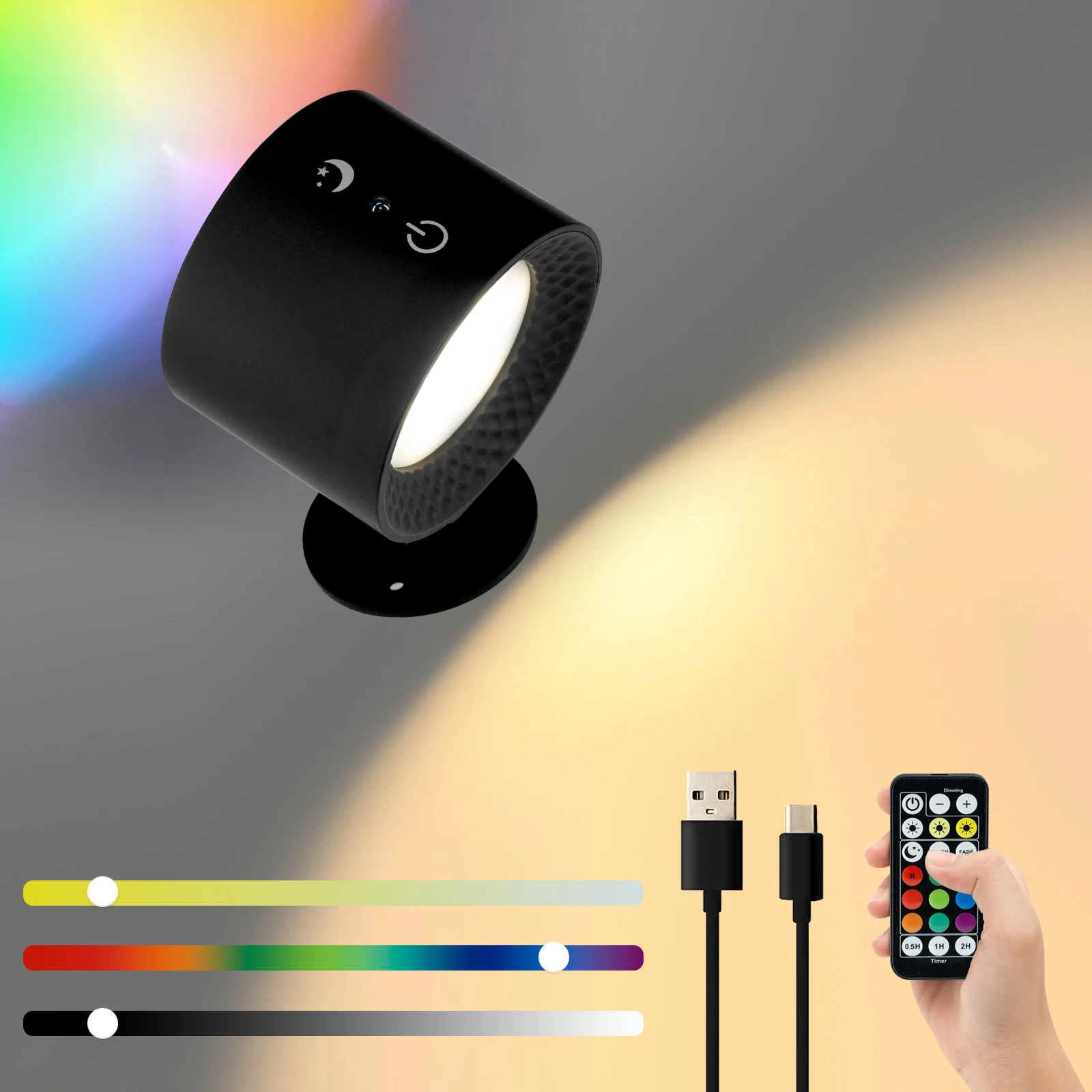 Rechargeable Battery Operated Wall Sconces/Lights with Remote and Touch Control, RGB Magnetic Wall Mounted Lamp for Bedroom/Read