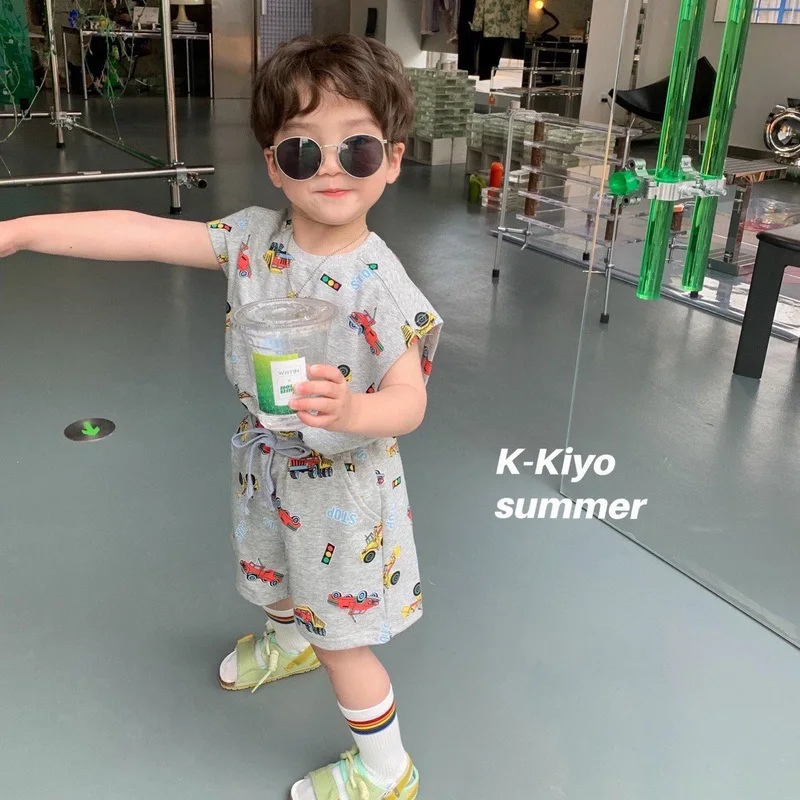 2024 Summer Cartoon Print Children\'s Sets Korea Style  Boys Clothes Baby Girl Clothes Baby Girl Outfit Set Vest Shorts 2Pcs Set