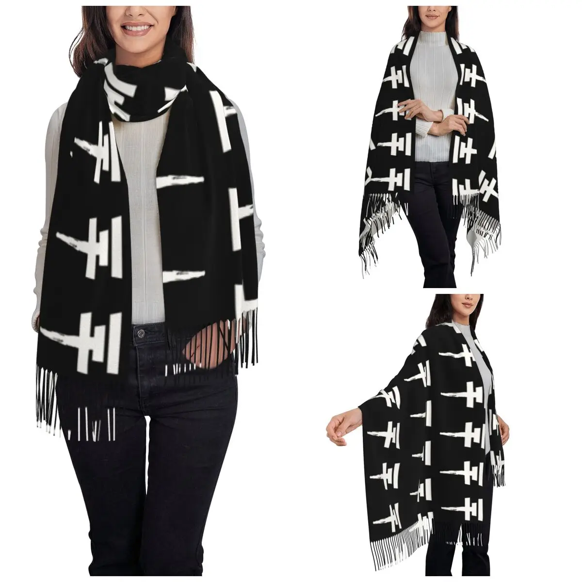 Tokio-Hotel Scarf for Women Fall Winter Pashmina Shawl Wrap Large Scarves with Tassel Ladies