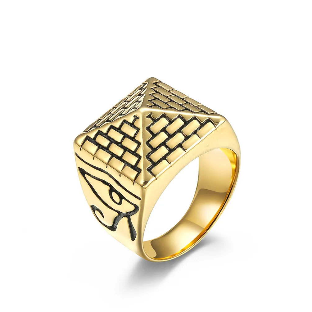 Ancient Egyptian Pyramid Ring Stainless Steel Pharaoh's Eye Ornament of Horus Middle East Jewelry Accessories For Men