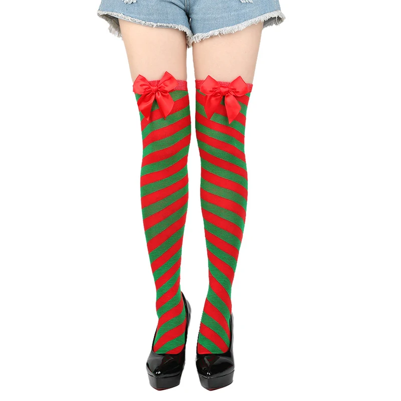 Christmas Socks Striped Long Socks Knee Thigh High Socks School Girls Xmas JK Uniform Christmas Cosplay Accessories