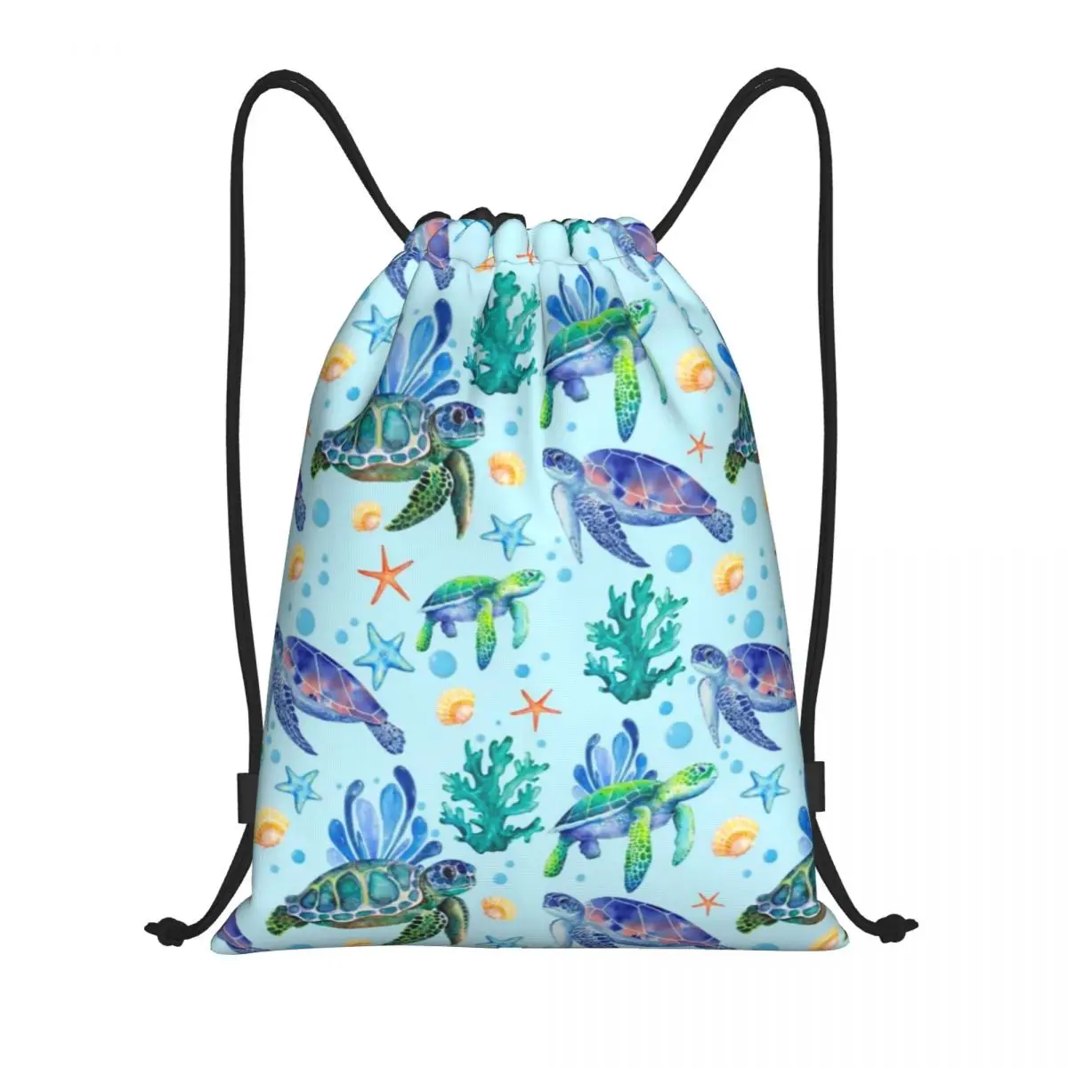 Custom Sea Turtles Drawstring Bag Men Women Portable Sports Gym Sackpack Sea Animal Training Backpacks