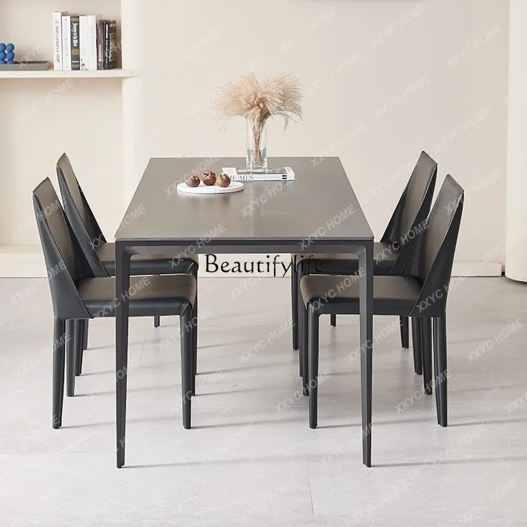 NNPure Black Rock Slab Dining Table Italian Minimalist Light Luxury Nordic Aluminum Alloy Rectangle