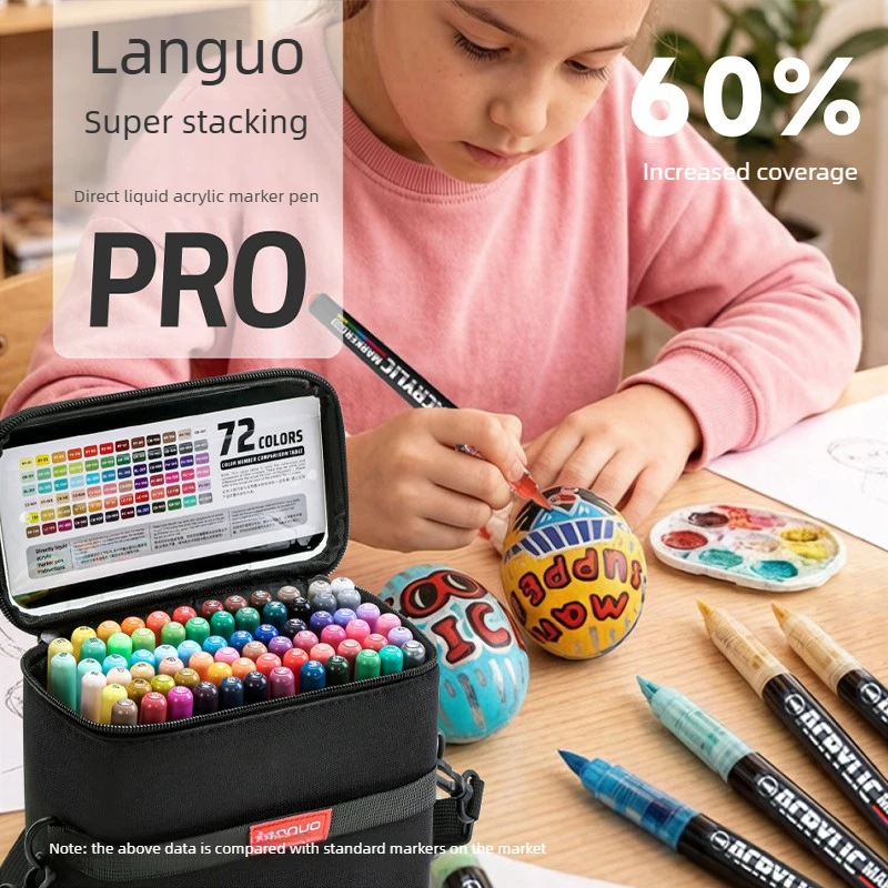 LANGUO 192/48 Colors Heavy Color PRO Direct Liquid Acrylic Marker Soft Tips Smart Ink Control Office School Supplies Stationery