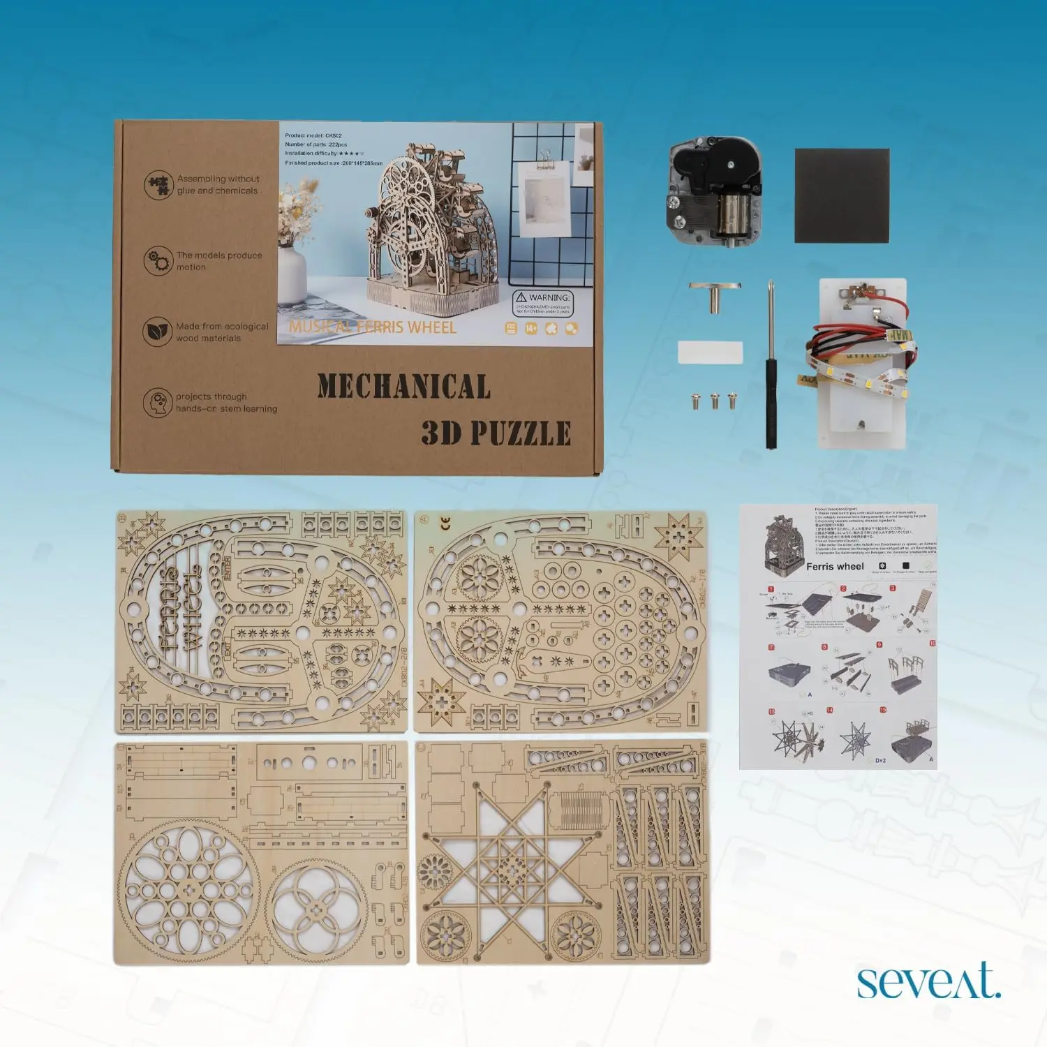 Quebra-cabeças mecânicos de madeira 3D, jogo de quebra-cabeça para provocação de cada ocasião, presentes ideais para adolescentes e adultos (roda de ferris)