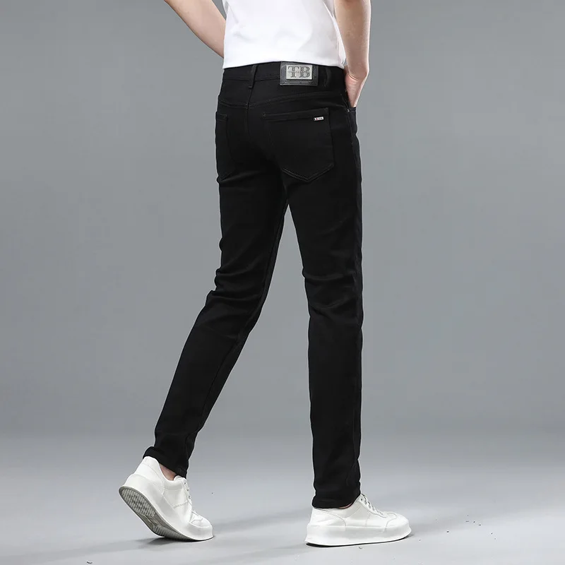 

Summer thin breathable stretch jeans for men2024new light luxury high-end slim casual office long black pants