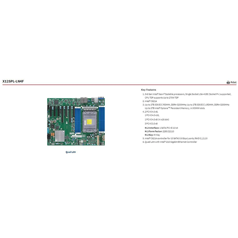 LGA-4189 DDR4 M.2 SATA3 Xeon Scalable Processors0 For Supermicro Server Motherboard X12SPL-LN4F