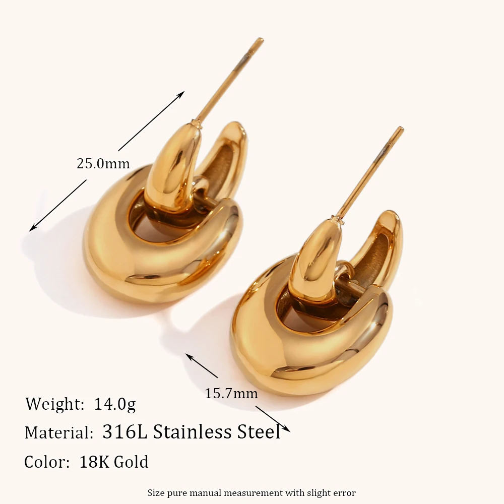 La.Muses C-type U-shaped Splicing Stainless steel Women\'s Earrings Waterproof Fashion Design Women\'s Simple Jewelry Gift