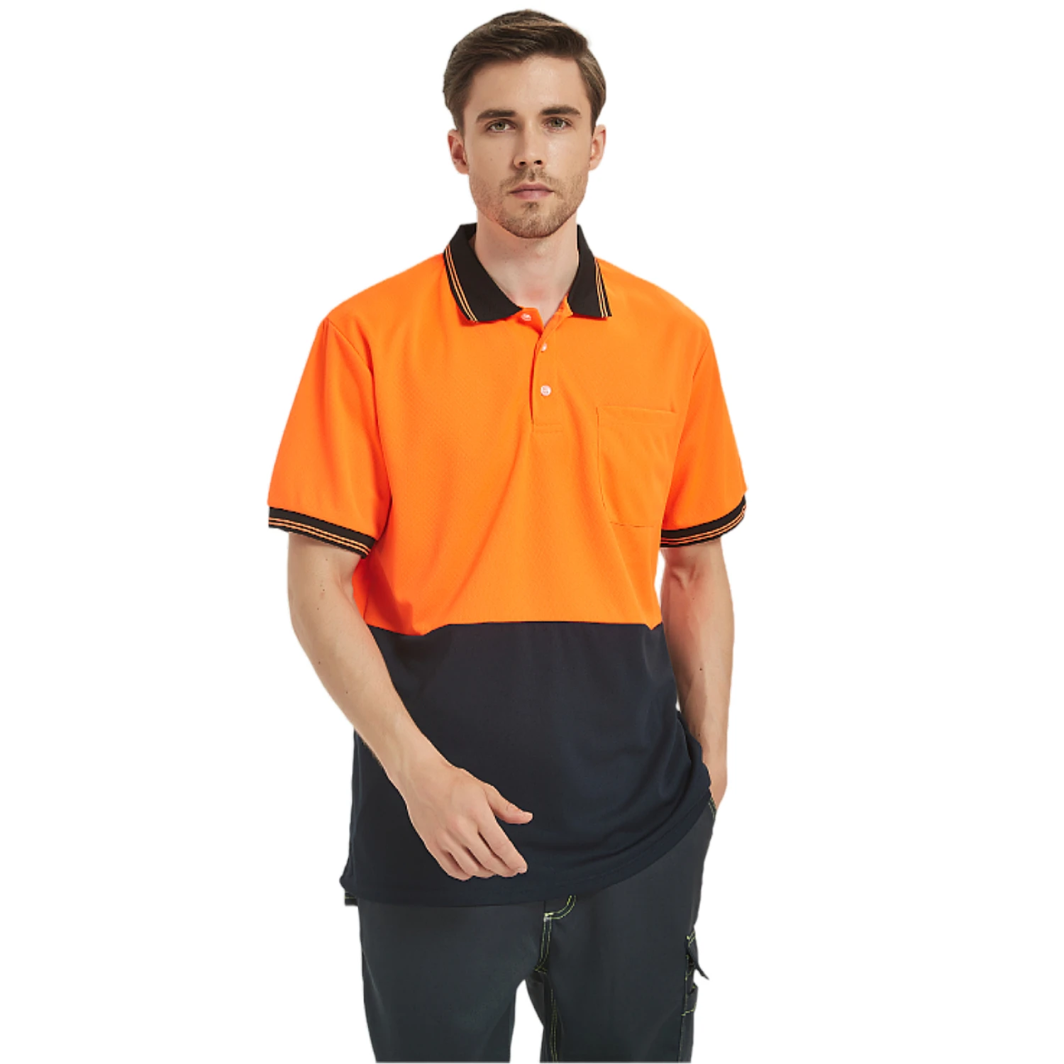 High Visibility Fluorescent Safety Polo Shirt for Men Without Reflective Tapes Dry Fit Hi-Vis Work Shirt Reflective Workwear