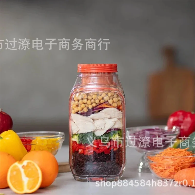 Salad Pod: Orange Plastic Salad Storage Jar, Portable Kitchen Salad Bowl Organizer for Freshness Preservation and Easy Carrying
