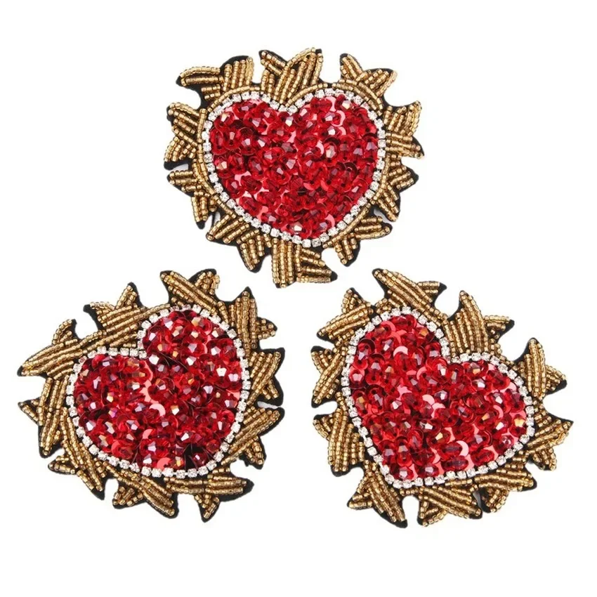 Sequined Red Heart Love Bead Patch for Sweater Dress Shirt Sewing Fabric Appliques DIYsew on Clothes Stickers Handmade Badge