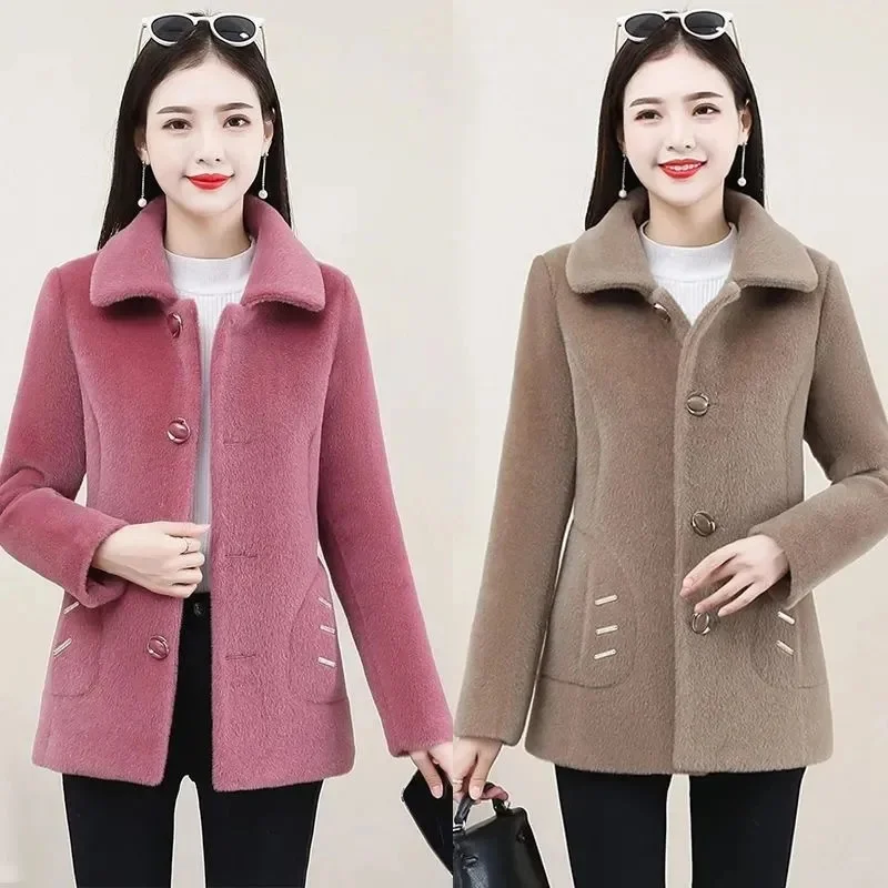 

Women's Jackets 2024 New Wet Woolen Coat Female Short Mink-Like Overwear Foreign Style Slim Outerwear Warm Wool Jacket Ladies