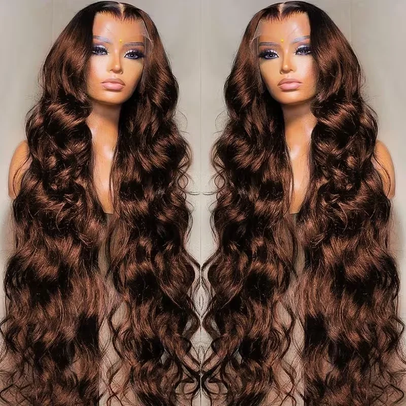 Body Wave Chocolate Brown 13x4 13x6 HD Transparent Lace Frontal Human Hair Wigs Brazilian Dark Brown Colored Human Hair Wigs For Women