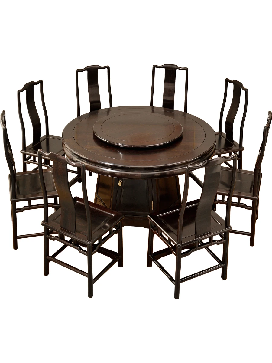 

Red sandalwood round dining table mahogany dining table and chair combination new Chinese home dining table