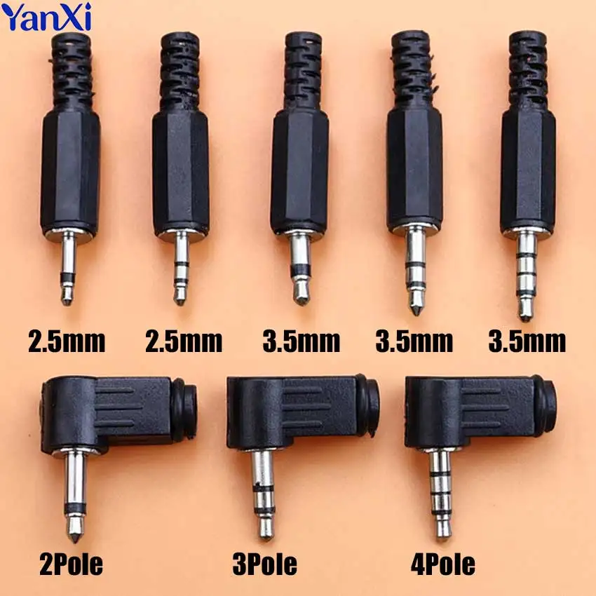 1/5/10 piezas Conector de audio de 2.5mm 3.5mm, 2/3/4 polos, Mono/Estéreo, para auriculares y micrófono, Adaptador macho de audio para soldar DIY