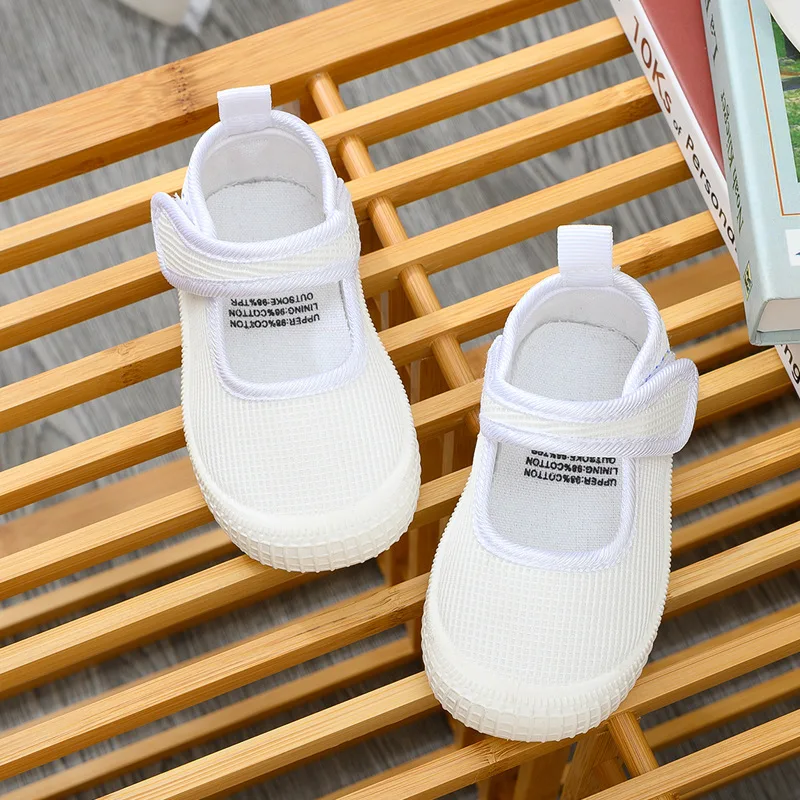 2023 New Indoor White Shoes Boy Black Girl Square Mouth Double Air-mesh Shoes Breathable Students Shoes Hot Fashion Casual Flats