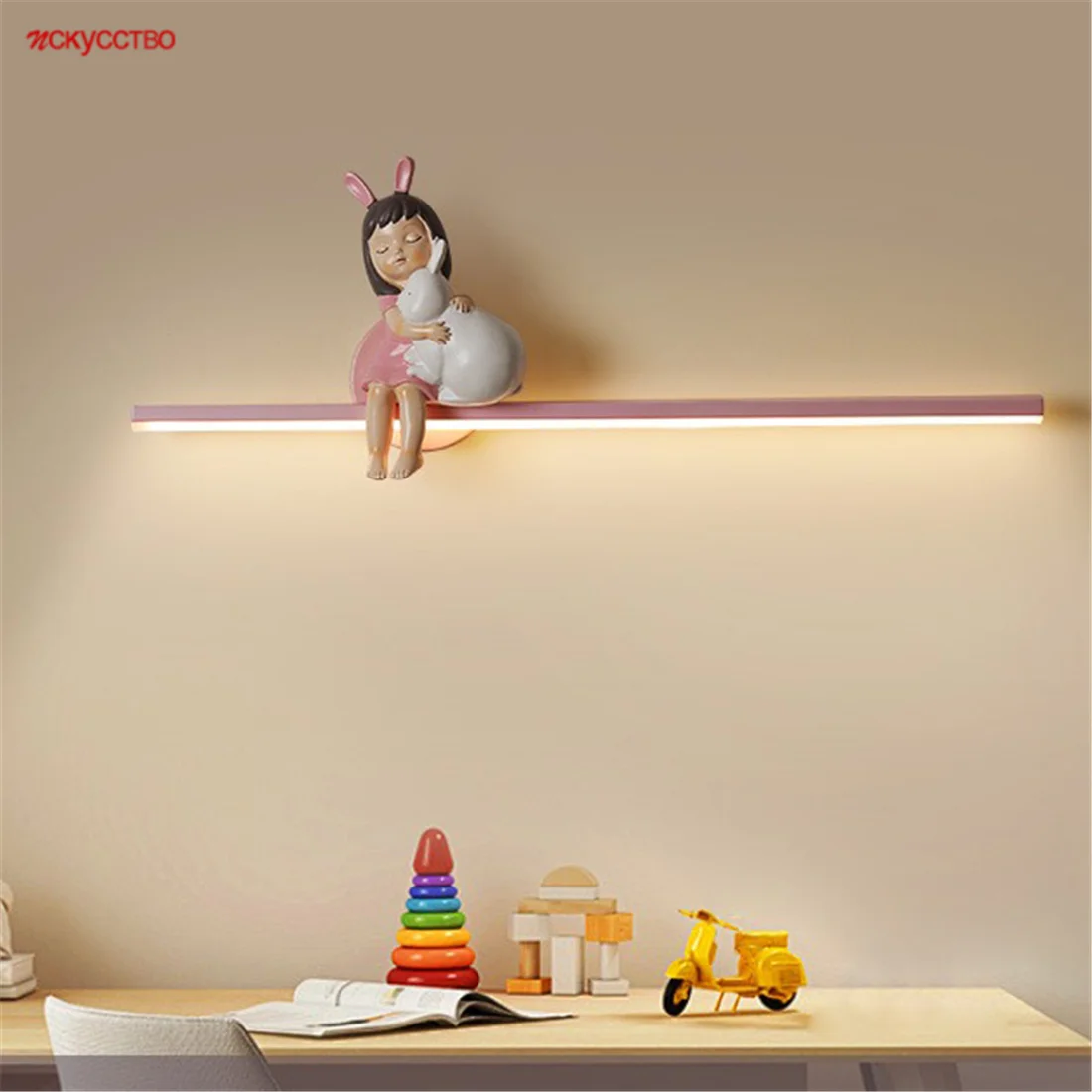 

Girl Rabbit Wireless Charging Magnetic Adsorption Led Mirror Light Princess Bedroom Study Reading Atmosphere Wall Lamp Home Art