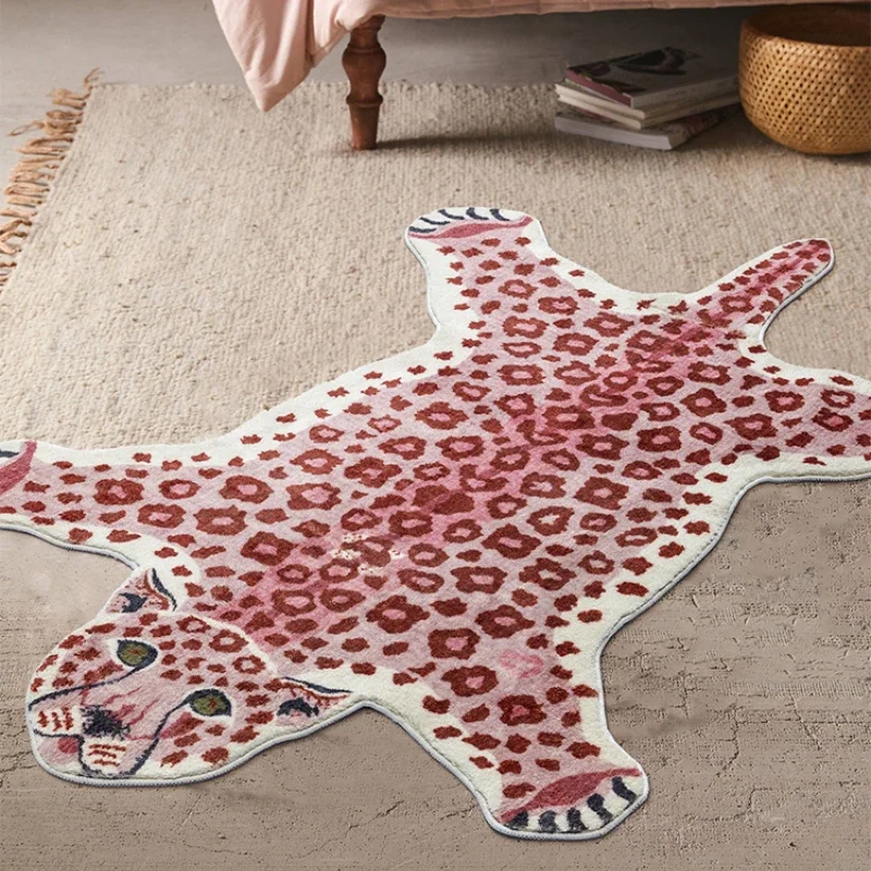 Alfombra de leopardo rosa para decoración del hogar, tapete de forma especial con patrón de animales divertidos, suave, para dormitorio, sala de