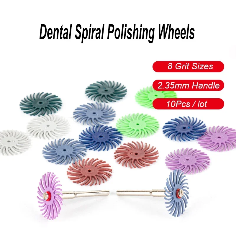 10Pcs/lot Dental Spiral Polishing Wheels 80~2500 Grit Teeth Rubber Polisher Composite Resin Diamond 25mm Disc Flex Brush Burs