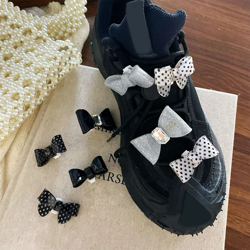 2Pcs Bowtie Shoes Clip Buckles Double Layered Crystal Bowknot Shoe Charm Shoe Decoration Bag Pendant Bow Key Chain Accessories