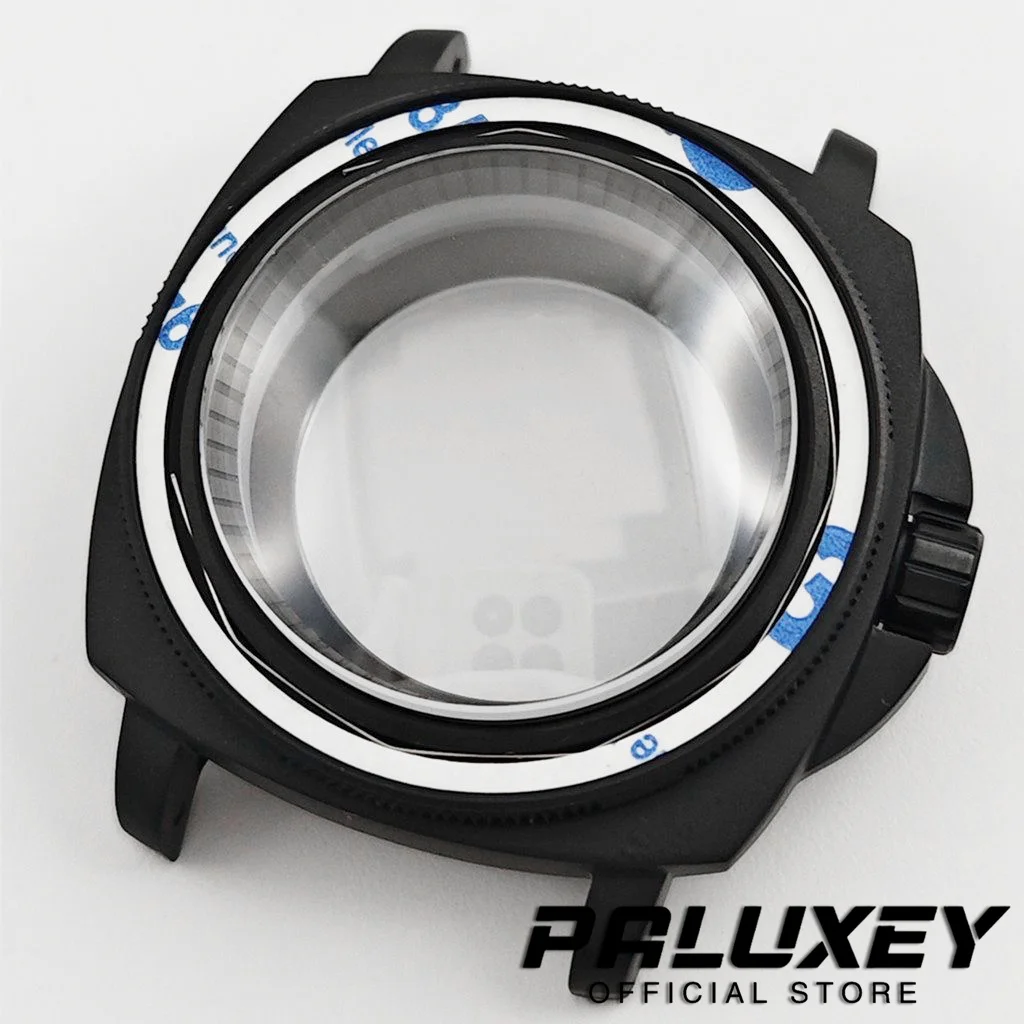 42mm Matte Black Square Diving Dome Sapphire Glass Watch Case For NH34 NH35 NH36 NH38 NH70 Movement Fit 28.5mm Dial Watch Parts