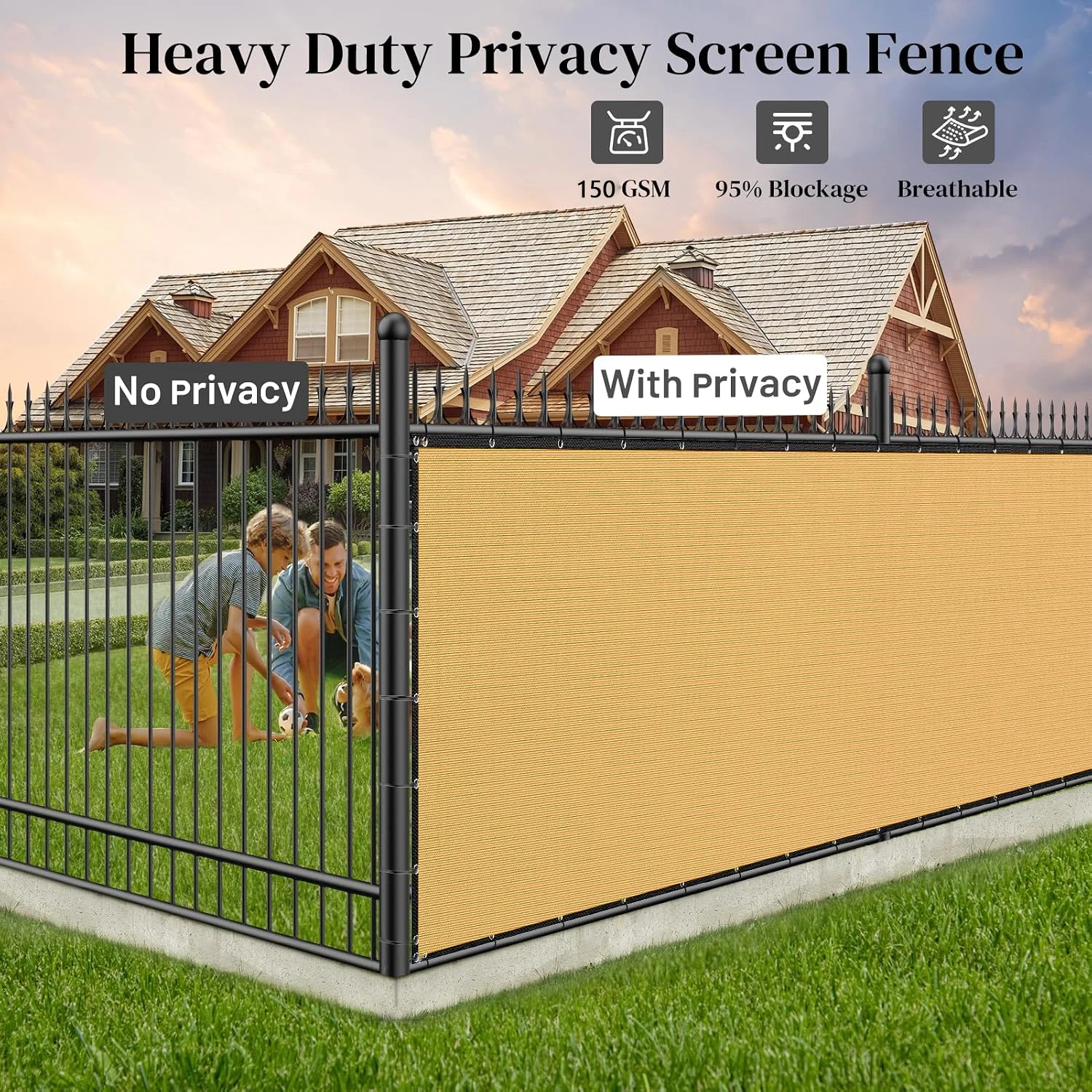 5x50ft Privacy Screen Fence , Outdoor Backyard sunshade windshield fence, Privacy fence screen, outdoor windscreen covered privacy screen, UV block, suitable for backyard garden terrace, zip tie includedt (5' x 50' Sand)
