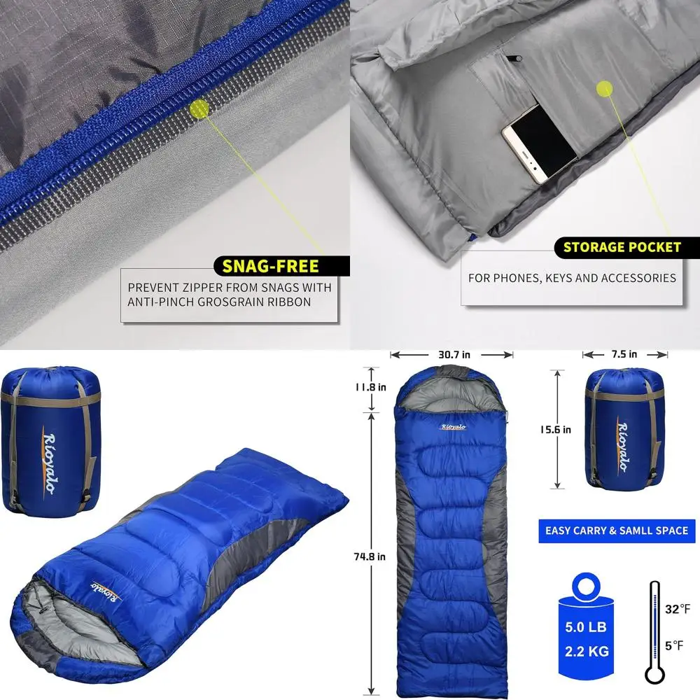 

Всесезонный водонепроницаемый портативный спальный мешок для взрослых, высоких и крупных людей – идеально подходит для кемпинга, походов, пеших прогулок, 5-32 ° С