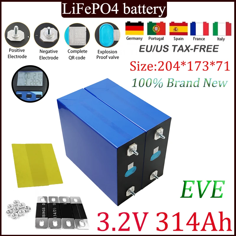 

EVE-Rechargeable Home Massage Storage Model MB31 Lifepo4 3.2V 314Ah Grade A Prismatic for 314000mAh High Capacity 12V 24V 48V