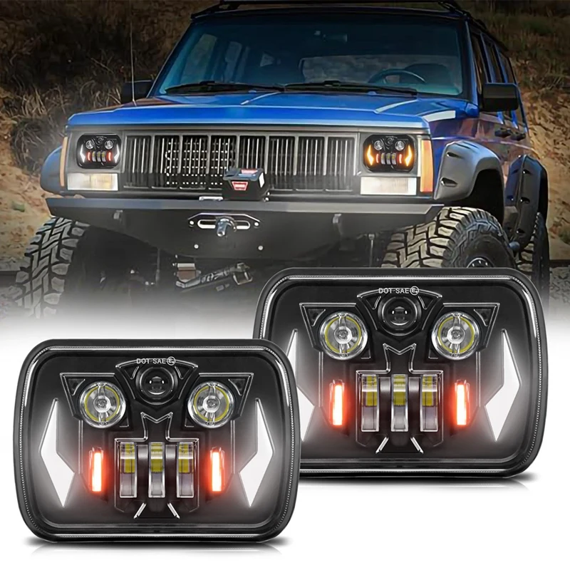 5X7 7X6 LED Headlights DRL Turn Signal Hi/Low Sealed Beam For Jeep Cherokee XJ Wrangler YJ Corvette C4 GMC Savana