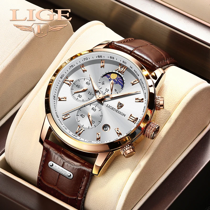 

LIGE повседневные мужские часы, роскошные кварцевые наручные часы с хронографом, военные кожаные водонепроницаемые спортивные часы для мужчин, Relogio Masculino