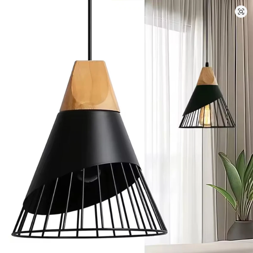 Nordic badminton style E27 iron and wood pendant lamp is suitable for indoor bedside restaurant cafe decoration lighting