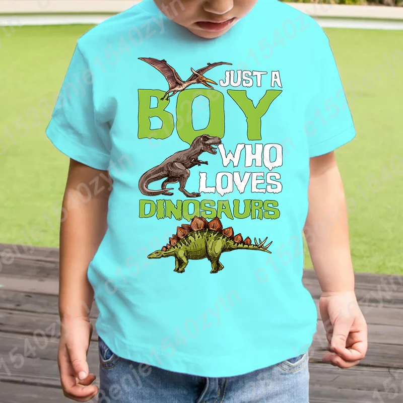 Camiseta de manga corta de verano para amantes de los dinosaurios, camiseta con estampado animal Just a Boy Who Loves Dinosaurs para niños