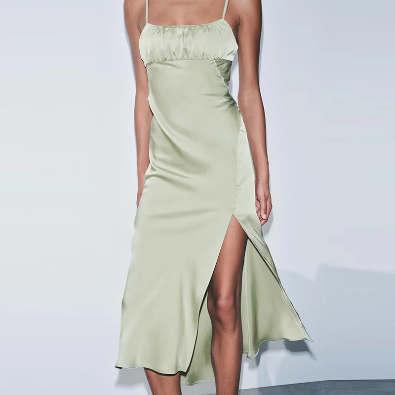 엘리 실크 새틴 느낌 스트랩 드 스프링 썸머 신상 여성 패션 드레스