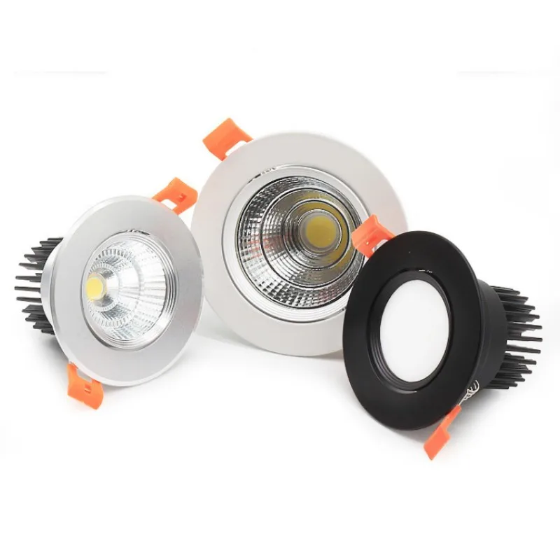 LED dimmable embedded round downlight 3W 5W 7W 9W 12W 15W 18W COB ceiling spotlight AC85-265V