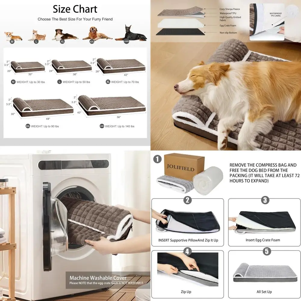 

Large Orthopedic Dog Bed - 56x40 Waterproof, Comfortable Egg Crate Foam with Removable, Washable Cover and Non-Slip Base, Taupe