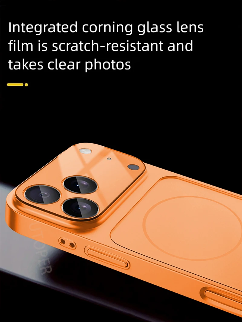 حافظة هاتف زجاجية مغناطيسية رسمية باللون البرتقالي Magsafe لهاتف آيفون 17 Air 16 15 14 13 Pro Max غطاء حماية صلب مقاوم للصدمات غير لامع